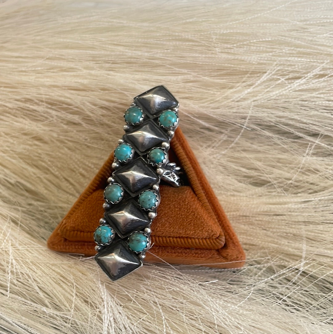 Handcrafted Turquoise Sterling Silver Adjustable Ring Signed Russell Sam