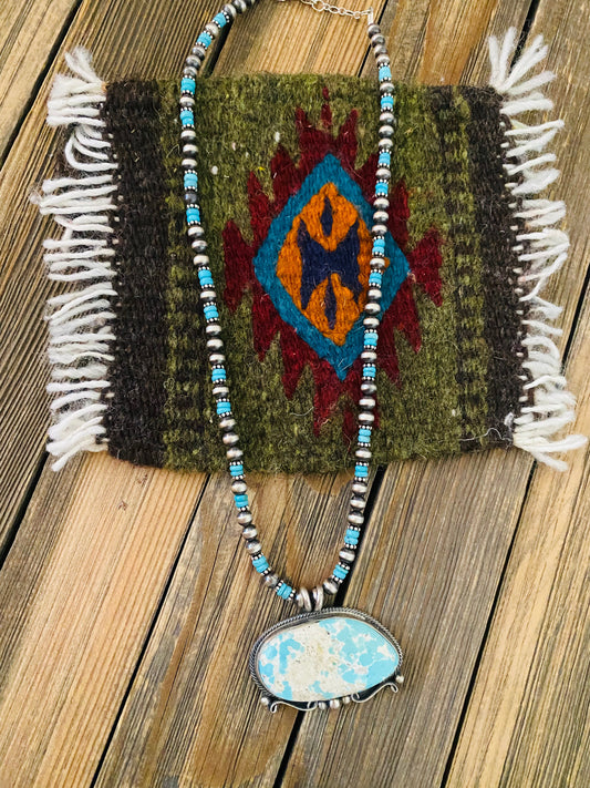 Handcrafted Sterling Silver & Carico Lake Turquoise Beaded Necklace