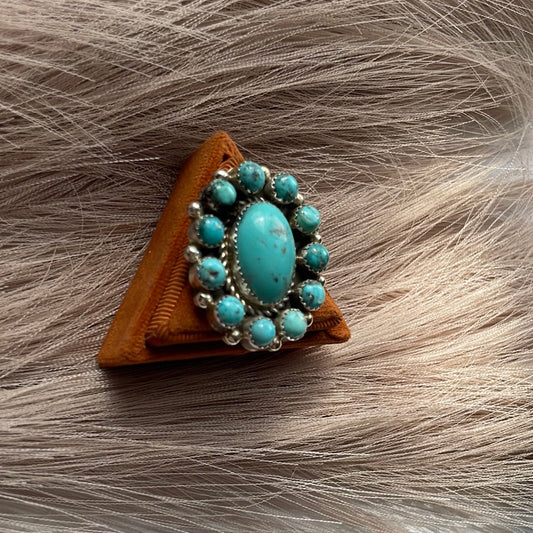 Handcrafted Turquoise & Sterling Silver Ring Size 8 Signed Robert Shakey