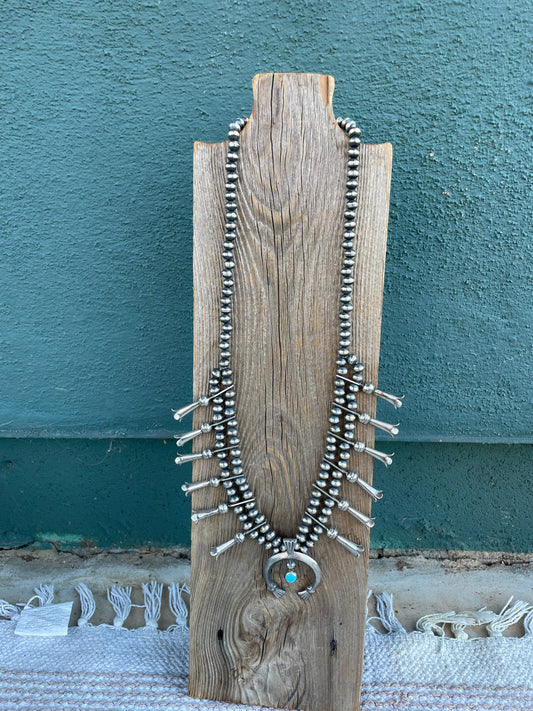 Handcrafted Sterling Silver And Turquoise Squash Blossom Necklace By Joseph Martinez