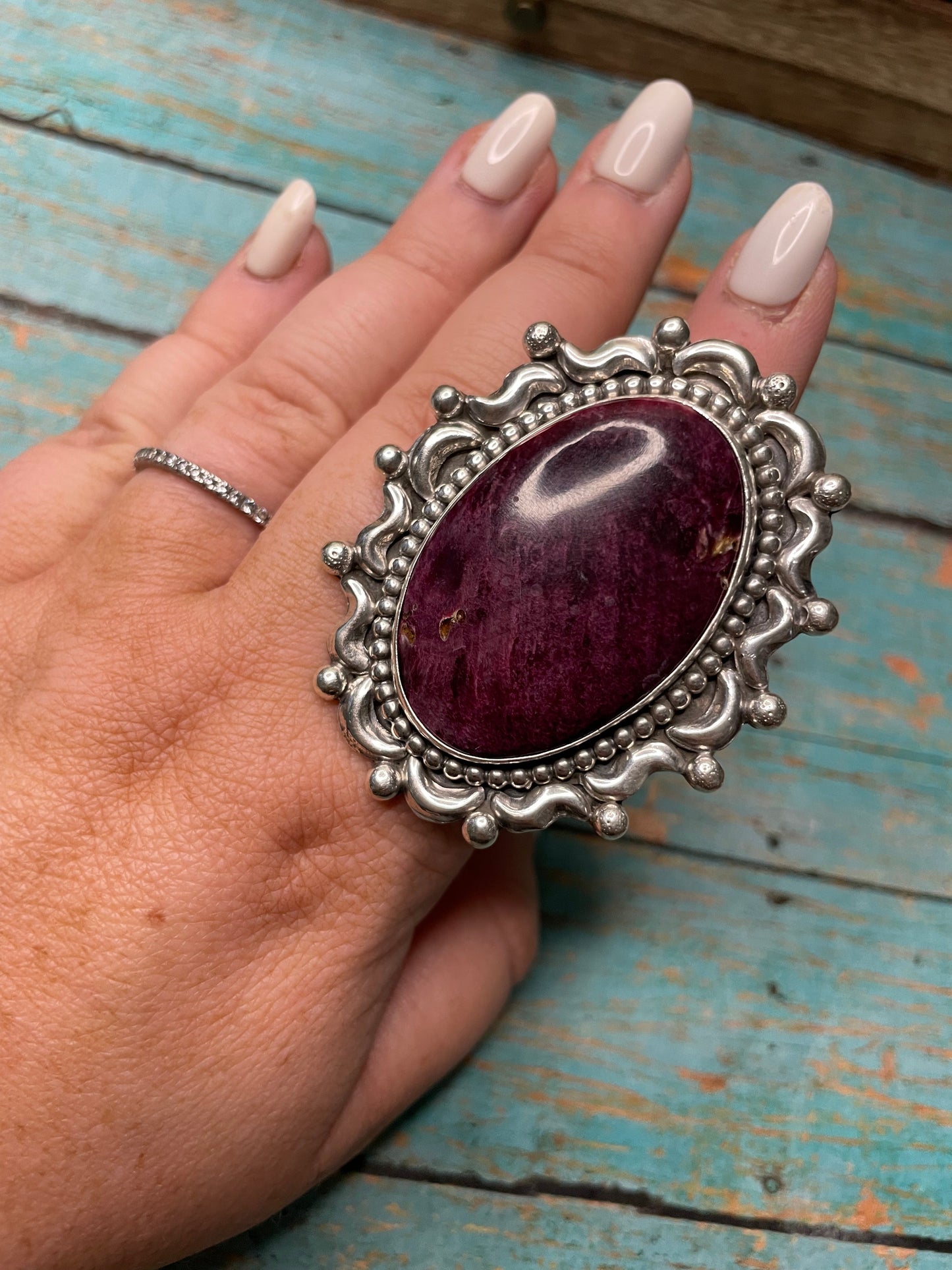 Handcrafted Spiny Sterling Silver Adjustable Ring Signed