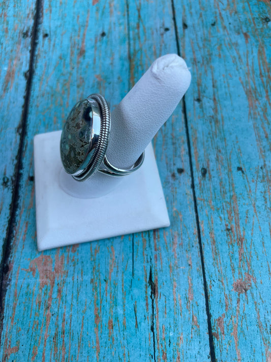 Handcrafted Golden Hills Turquoise And Sterling Silver Adjustable Ring