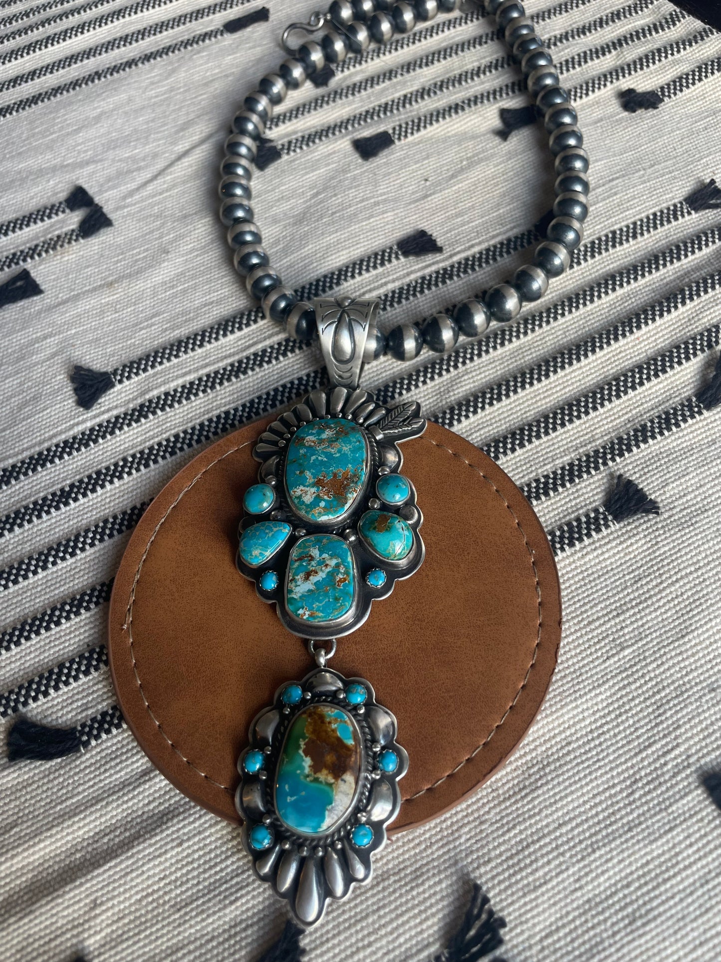 Navajo Sterling Silver & Turquoise Statement Pendant Signed Russell Sam