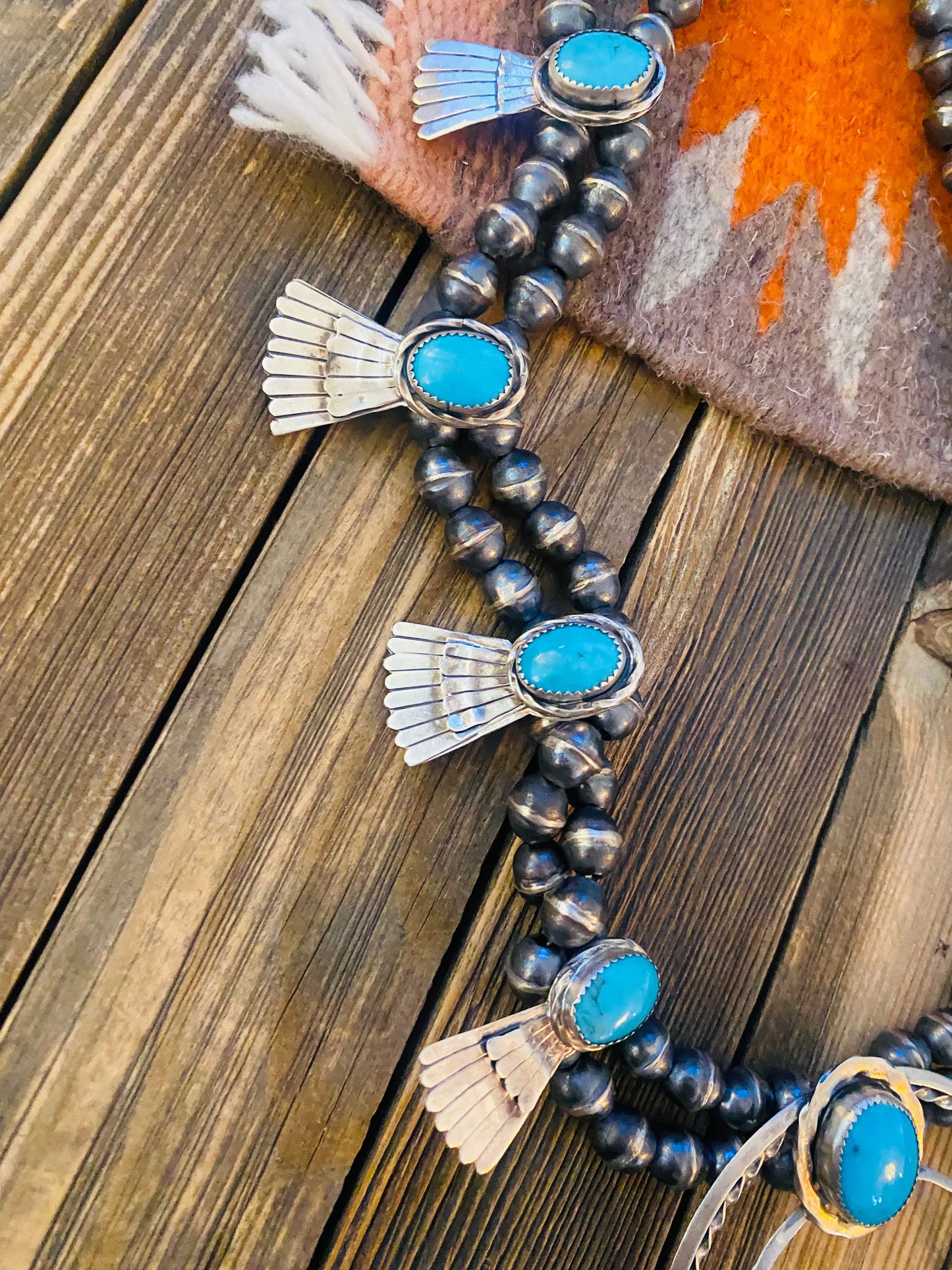 Old Pawn Vintage Handcrafted Turquoise And Sterling Silver 4 Piece Set