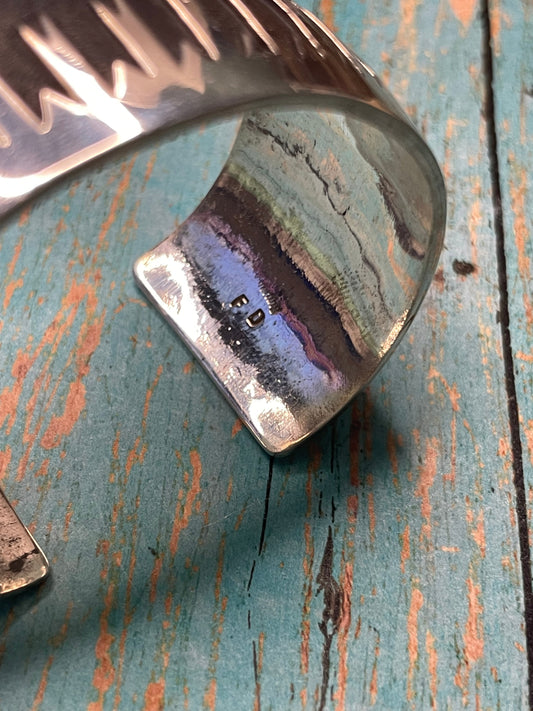 Handcrafted Southwest Tribal Sterling Silver Cuff Bracelet Signed