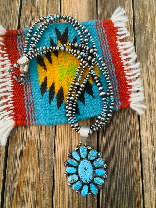 Handcrafted Sterling Silver & Kingman Turquoise Beaded Necklace