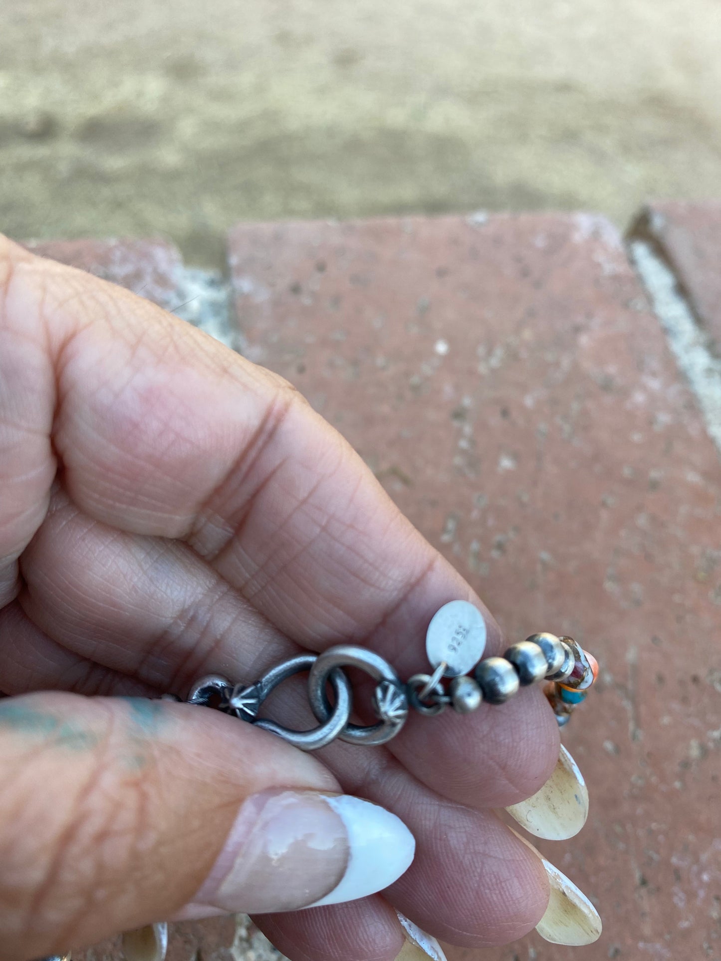 Handcrafted Turquoise & Spiny Spice Sterling Silver Beaded Necklace 16 inch