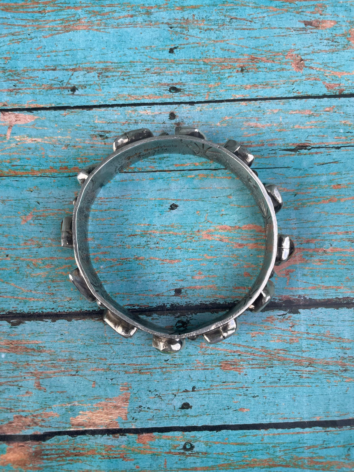 Handcrafted Native Royston Turquoise Sterling Silver  Bangle By Jude Candeleria