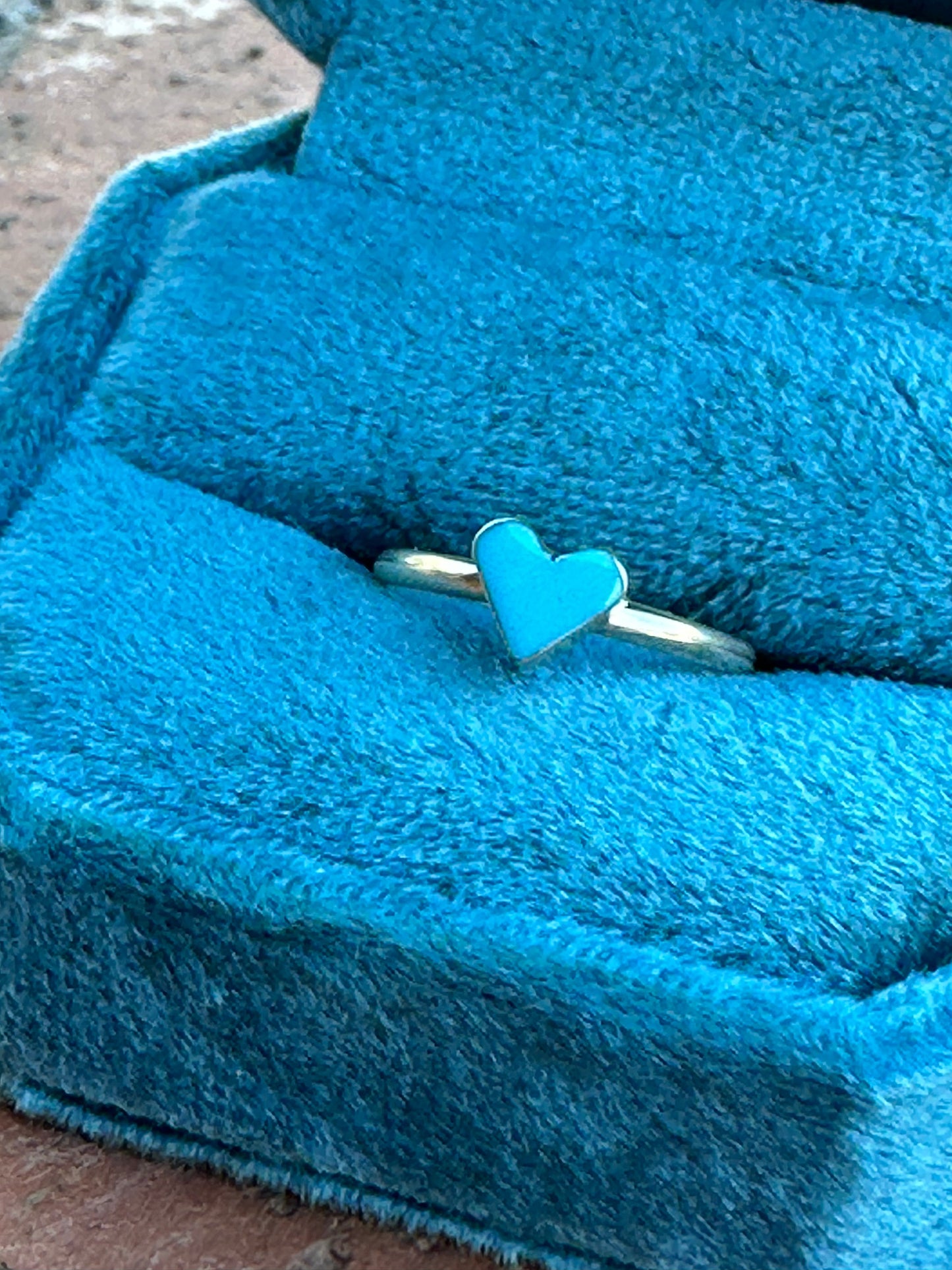 Handcrafted Turquoise & Stamped Sterling Silver Heart Ring
