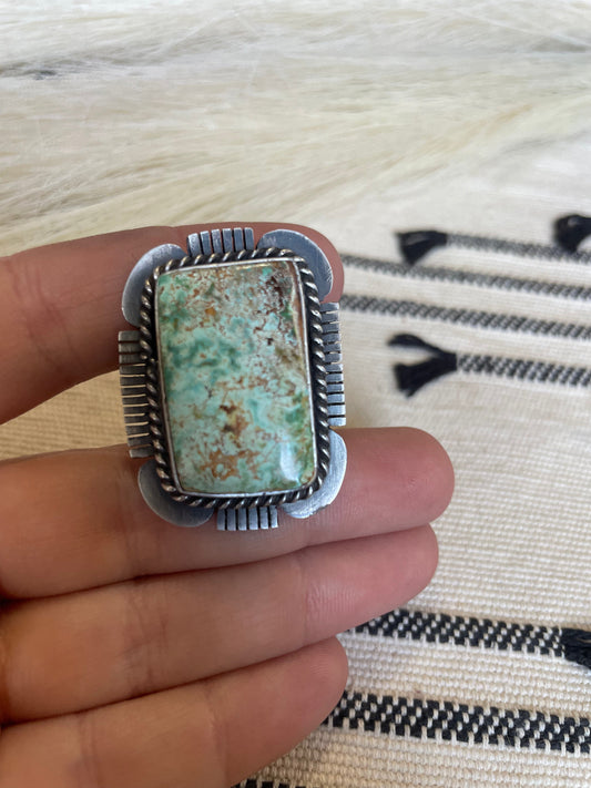 Handcrafted Turquoise & Sterling Silver Ring Size 10 Signed Russell Sam