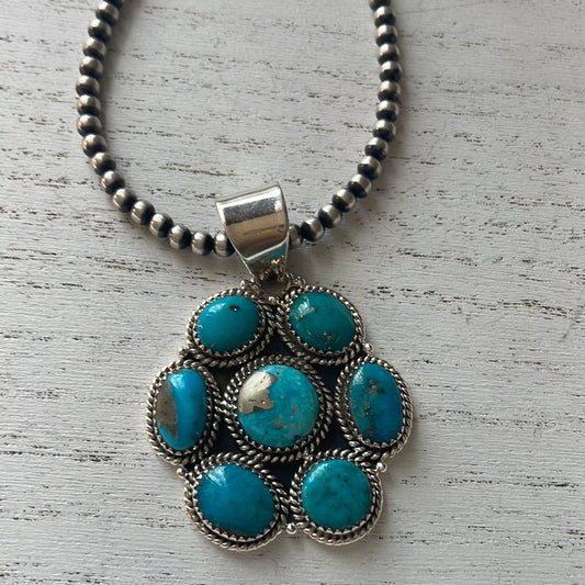 Handmade Sterling Silver & Turquoise Cluster Pendant