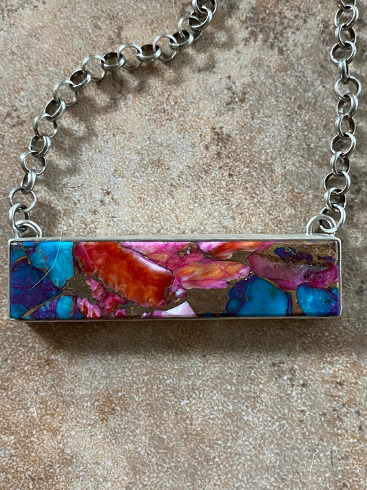 Handcrafted Sterling Silver & Pink Dream Mohave Bar Necklace Signed