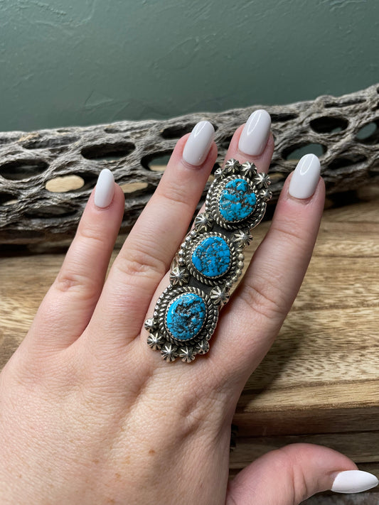 Handcrafted Turquoise And Sterling Silver Statement Ring Sz 7