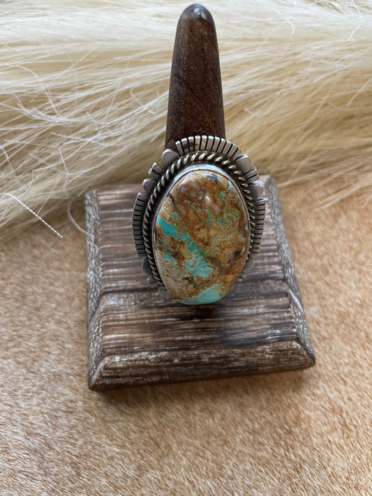Handcrafted Turquoise & Sterling Silver Ring Size 10 Signed Russell Sam