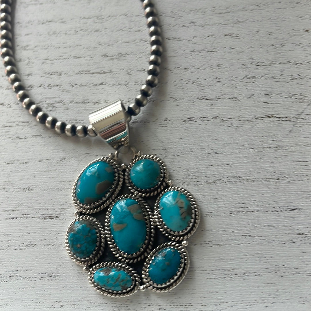 Handmade Sterling Silver & Turquoise Cluster Pendant