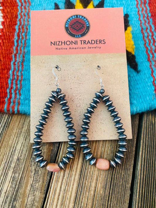 Handcrafted Sterling Silver Pearl & Rhodochrosite Dangle Hoop Earrings