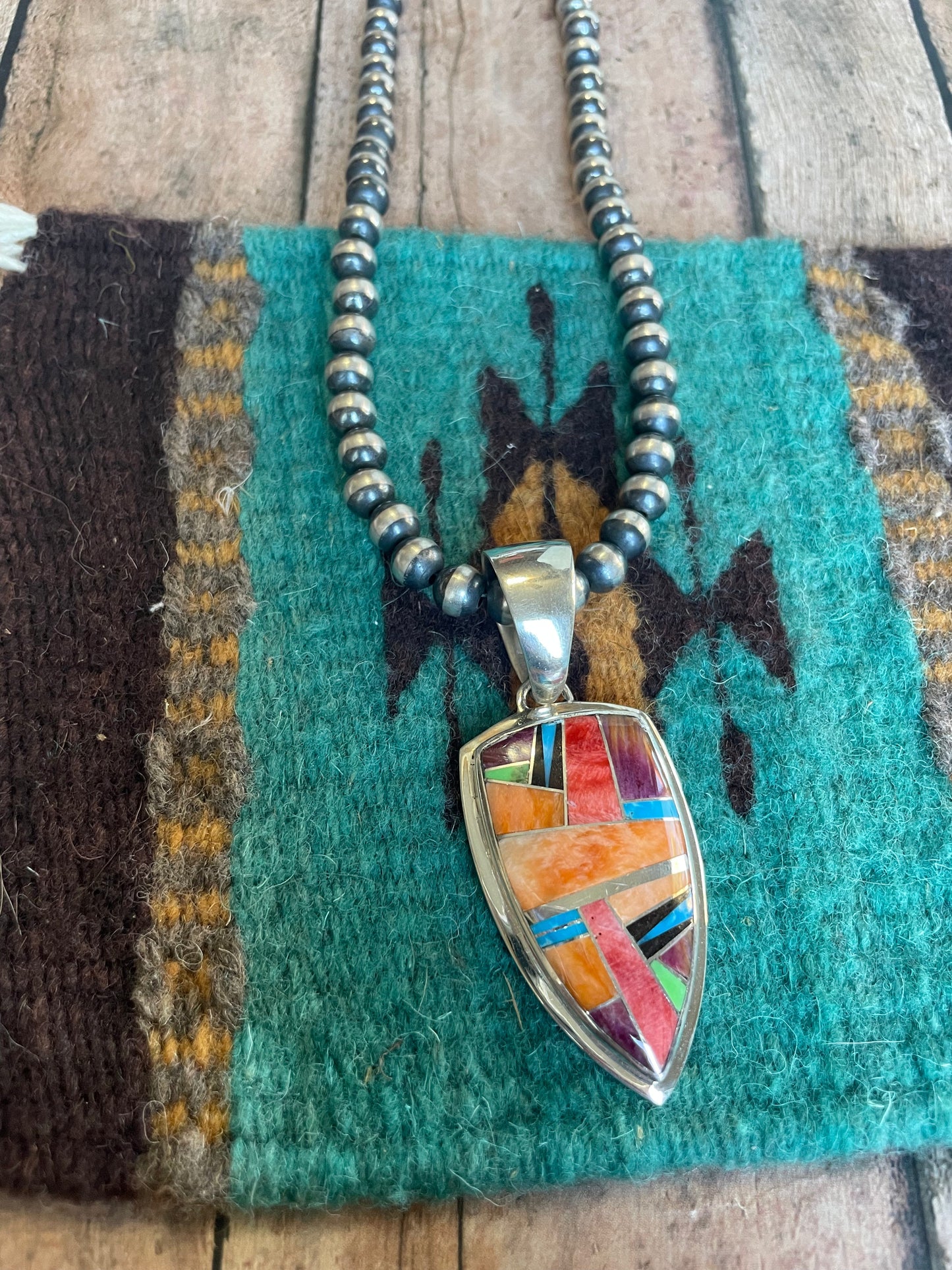 Handcrafted Multi Stone Inlay & Sterling Silver Pendant