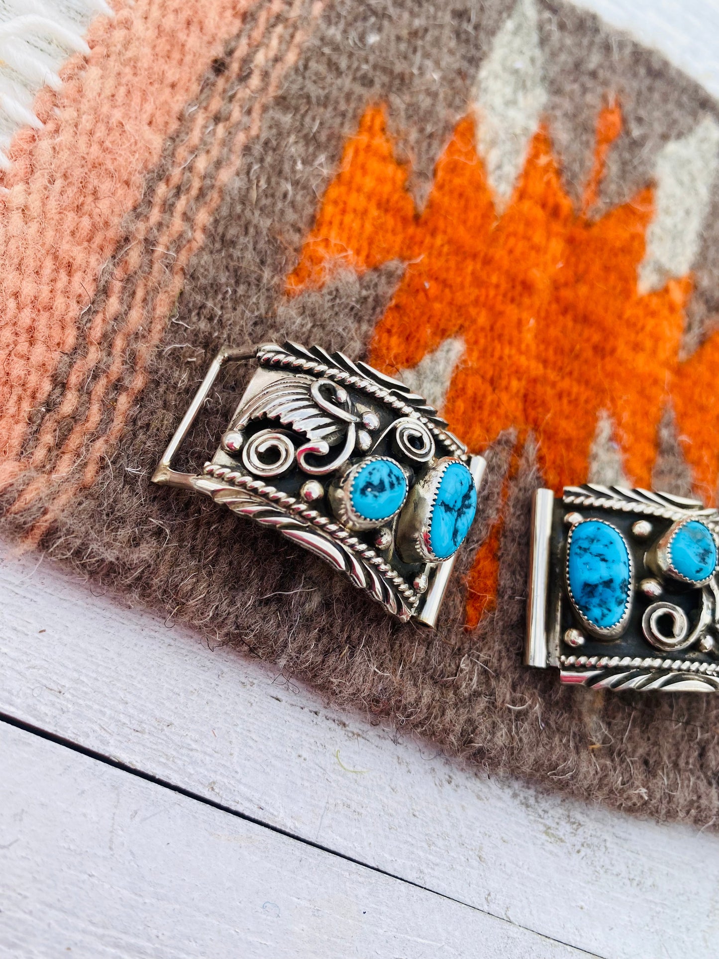 Handcrafted Kingman Turquoise & Sterling Silver Watch Ends