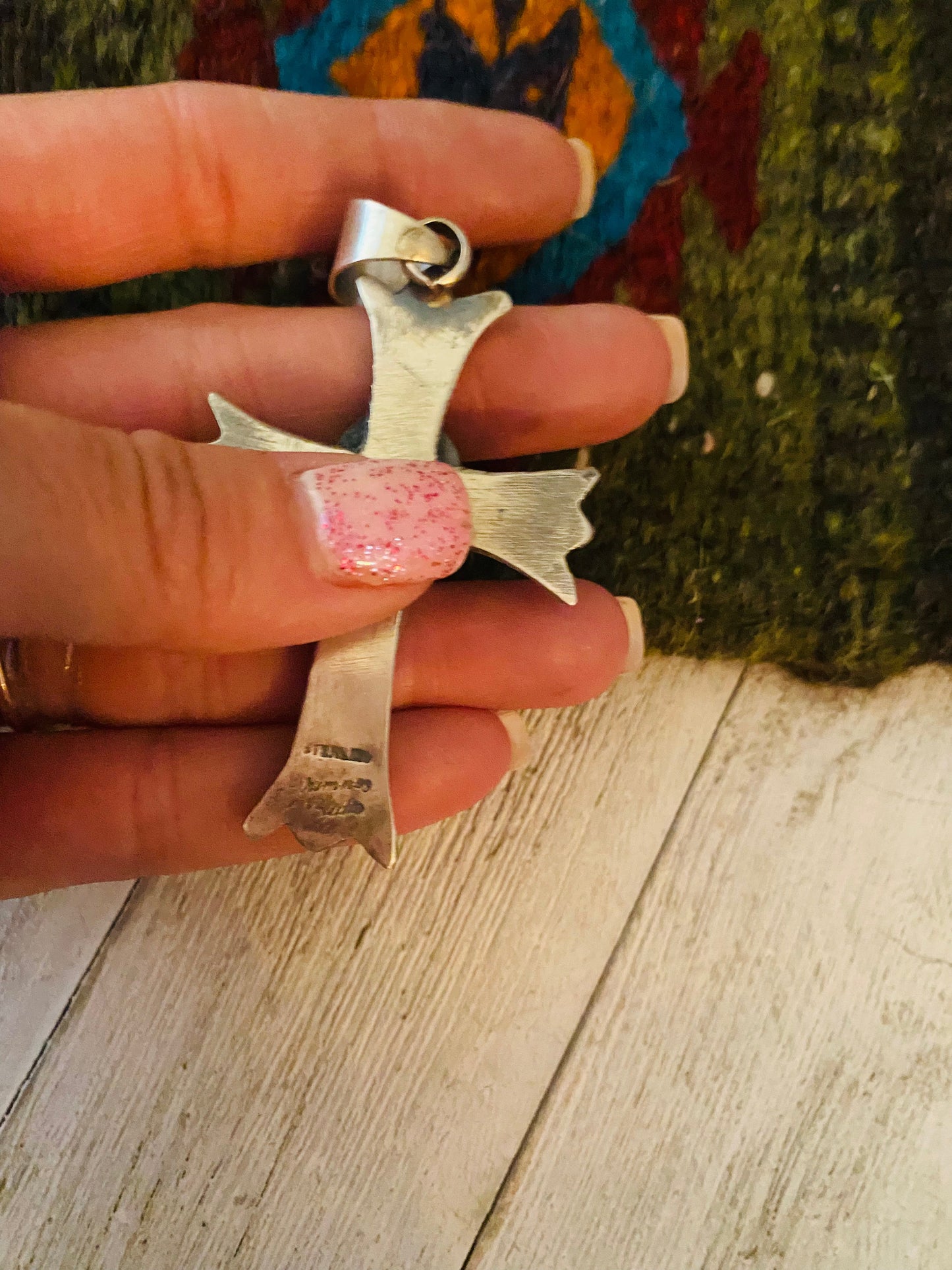 Handcrafted Sterling Silver & Turquoise Cross Pendant By Chimney Butte