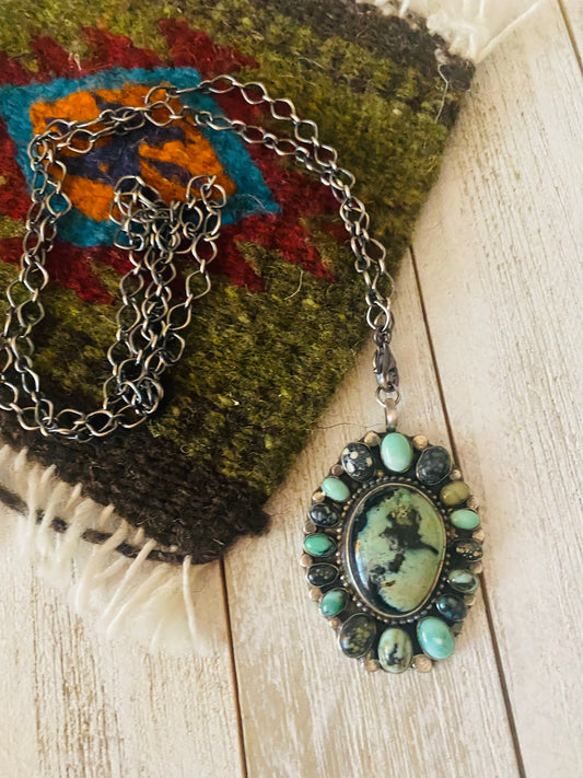 Handcrafted Sterling Silver & Tibetan Turquoise Cluster Necklace