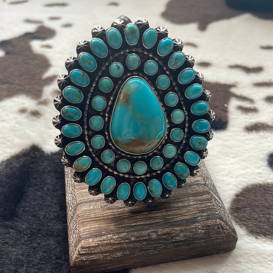 Handcrafted Sterling Silver & Turquoise Ring Size 8 Signed