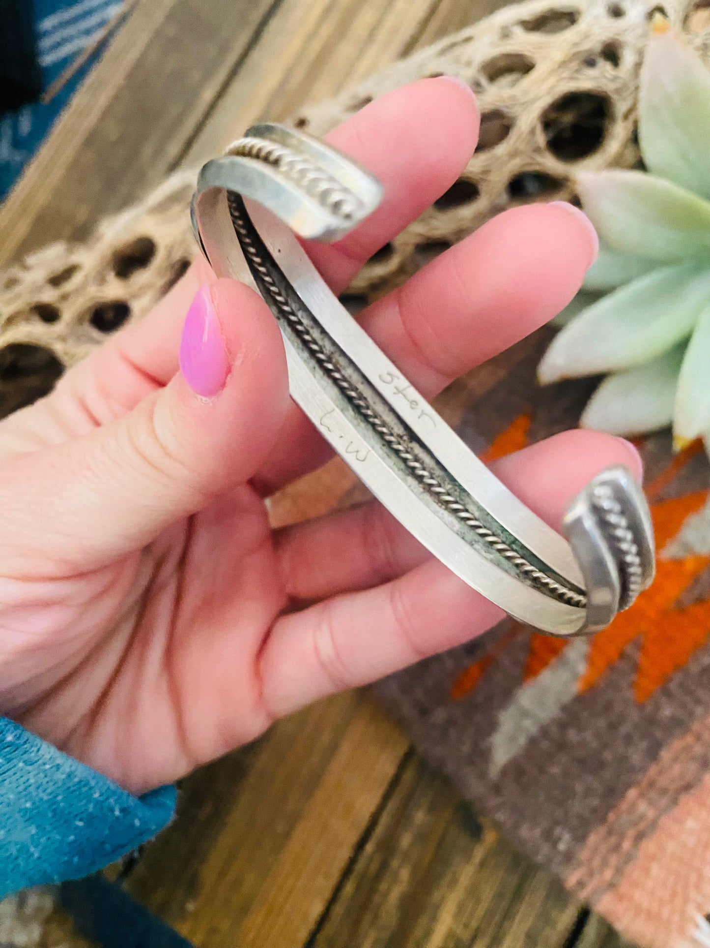 Handcrafted Old Pawn Vintage Turquoise & Sterling Silver Cuff Bracelet /