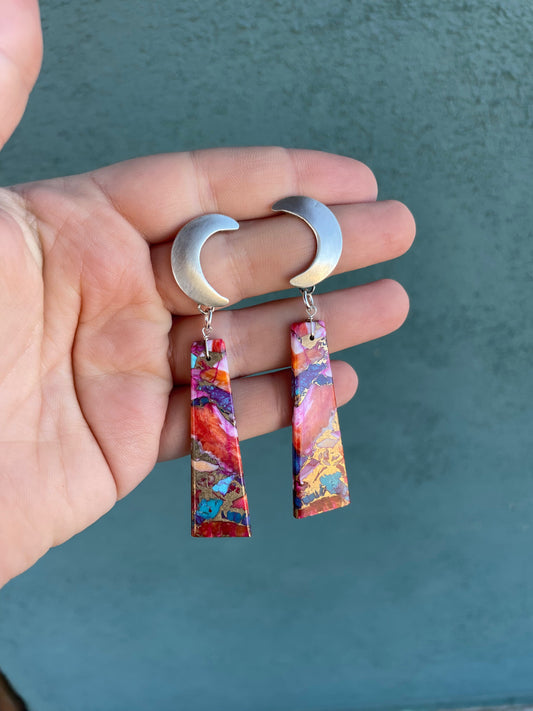 Pink Dream Mohave & Sterling Silver Moon Slab Dangles