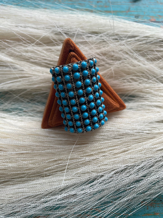 Handcrafted Sterling Silver And Turquoise Rectangle Ring Size 7