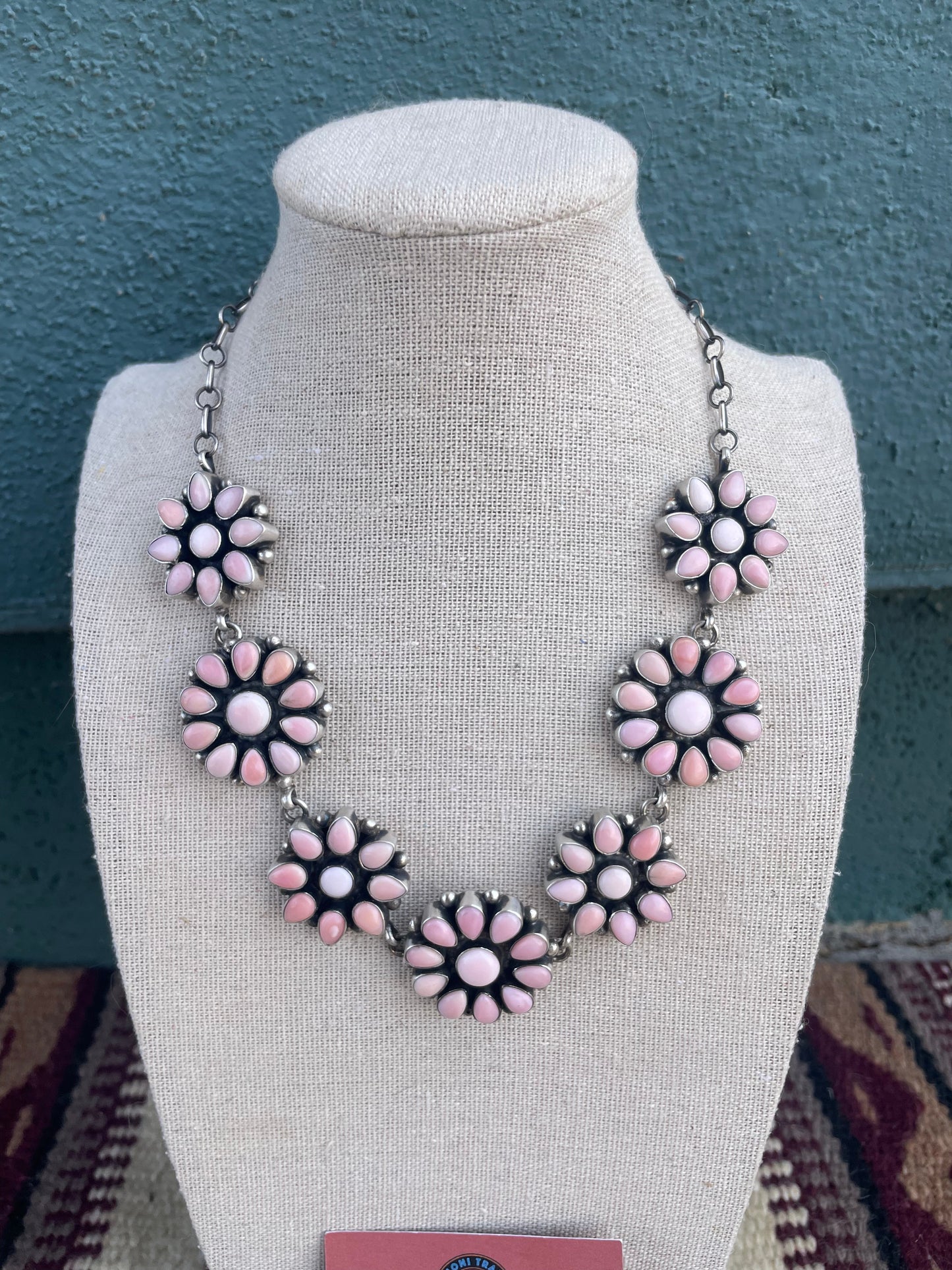 “The Delaney” Navajo Queen Pink Conch Shell And Sterling Silver Necklace Earrings Set Signed