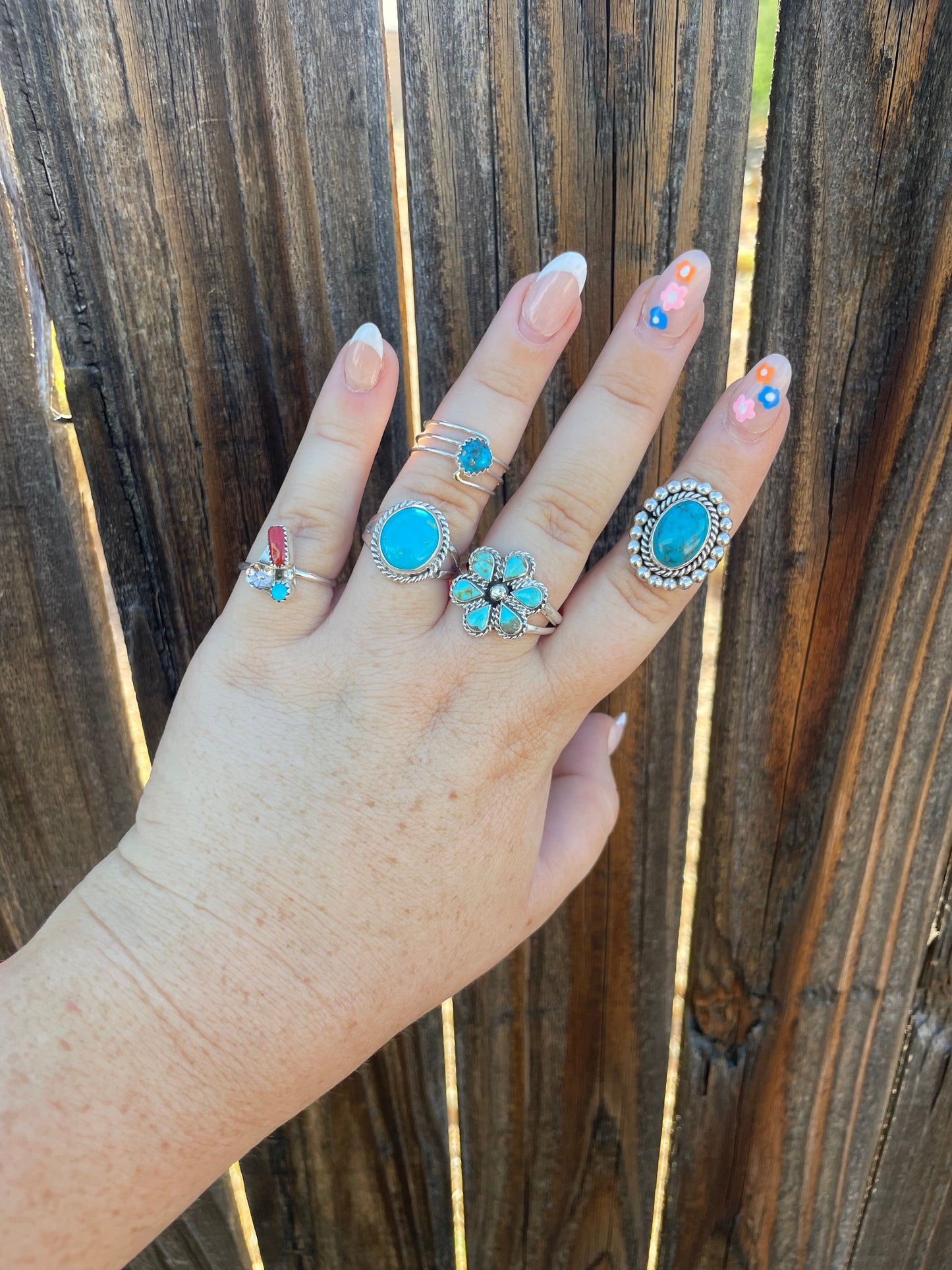 Navajo Turquoise & Sterling Silver Flower Ring