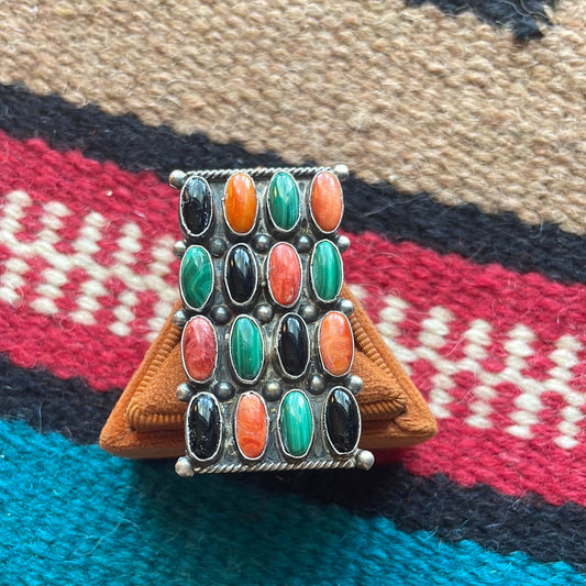 Handcrafted Sterling Silver Multi Stone Cluster Ring Size 8.5 Signed Jacquline Silver