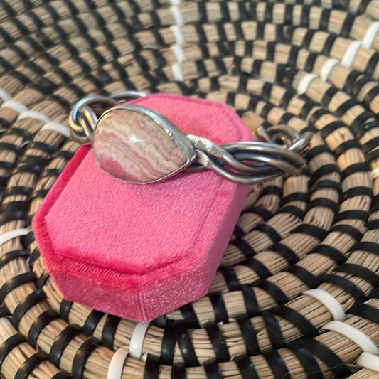 Navajo Sterling Silver And Rhodochrosite Cuff Bracelet