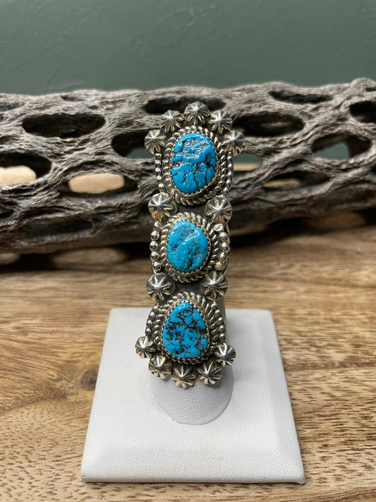 Handcrafted Turquoise And Sterling Silver Statement Ring Sz 6