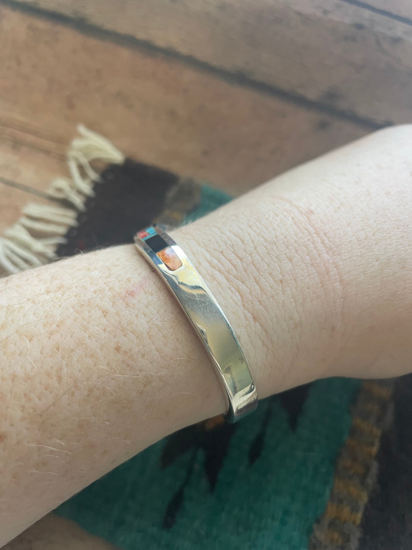 Handcrafted Handmade Sterling & Multi Stone Inlay Cuff Bracelet