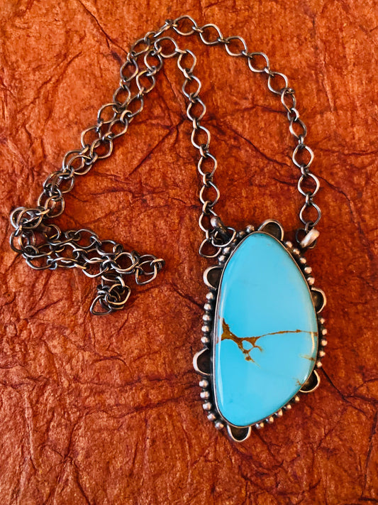 Handcrafted Sterling Silver & Kingman Turquoise Necklace
