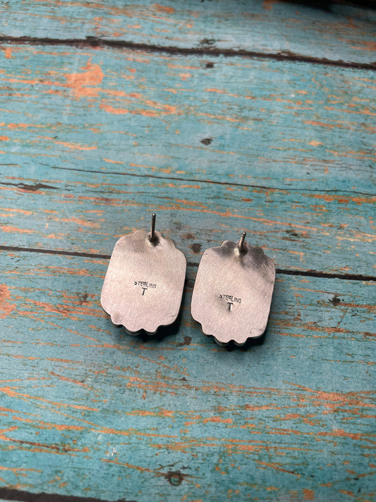 Handcrafted Apple Coral And Sterling Silver Post Earrings Signed