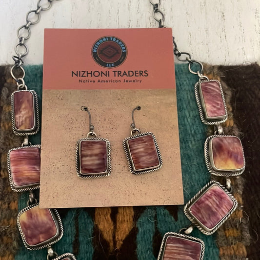 Handcrafted Purple Spiny And Sterling Silver Necklace & Earrings Signed