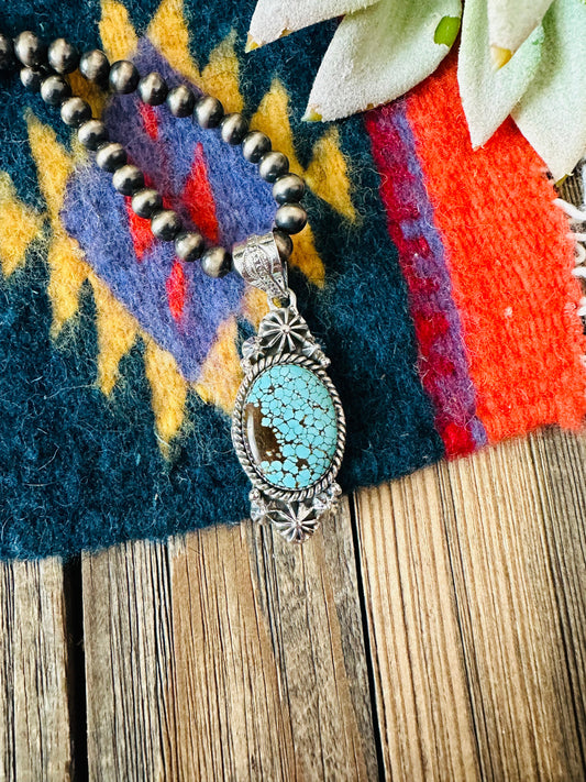 Handmade Sterling Silver & Number 8 Turquoise Pendant