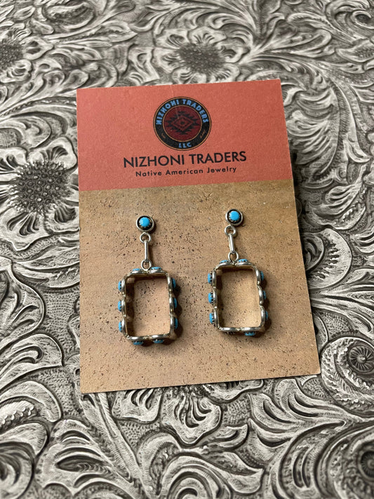 Zuni Turquoise And Sterling Silver Dangle Earrings
