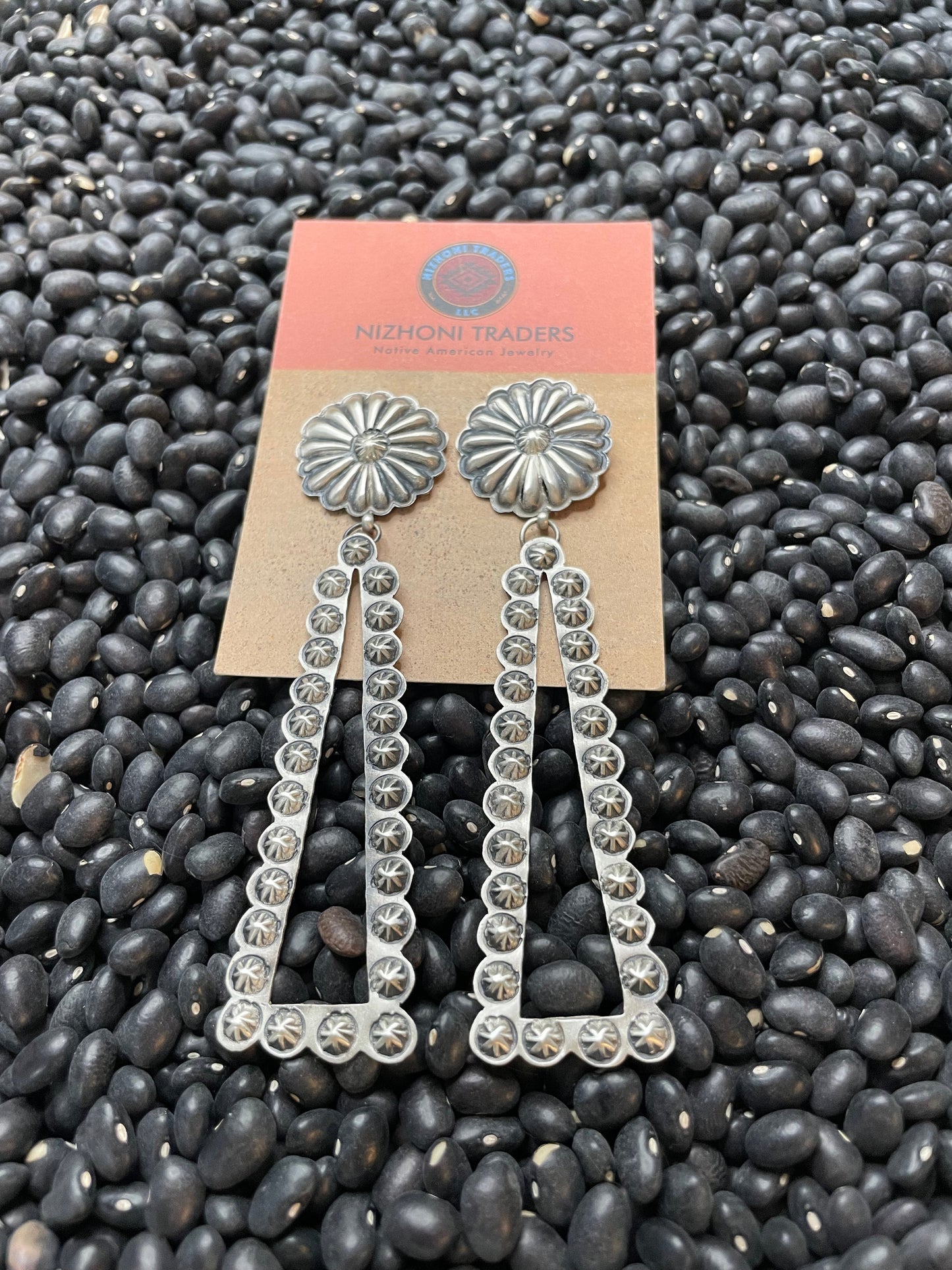 Handcrafted Sterling Silver Concho Dangle Earrings By Eugene Charley