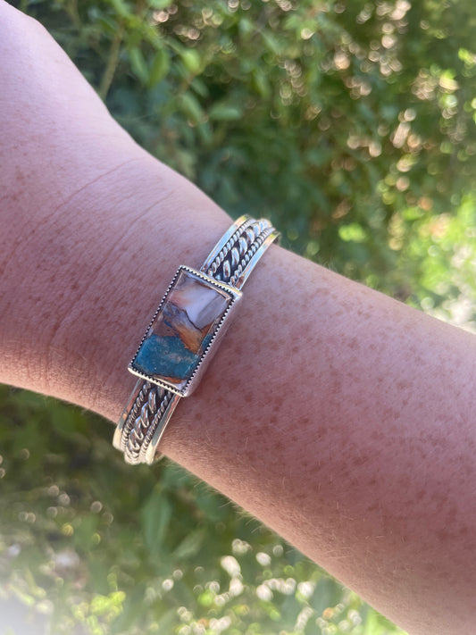 Handcrafted Spice And Sterling Silver Rectangle Bar Adjustable Bracelet Cuff