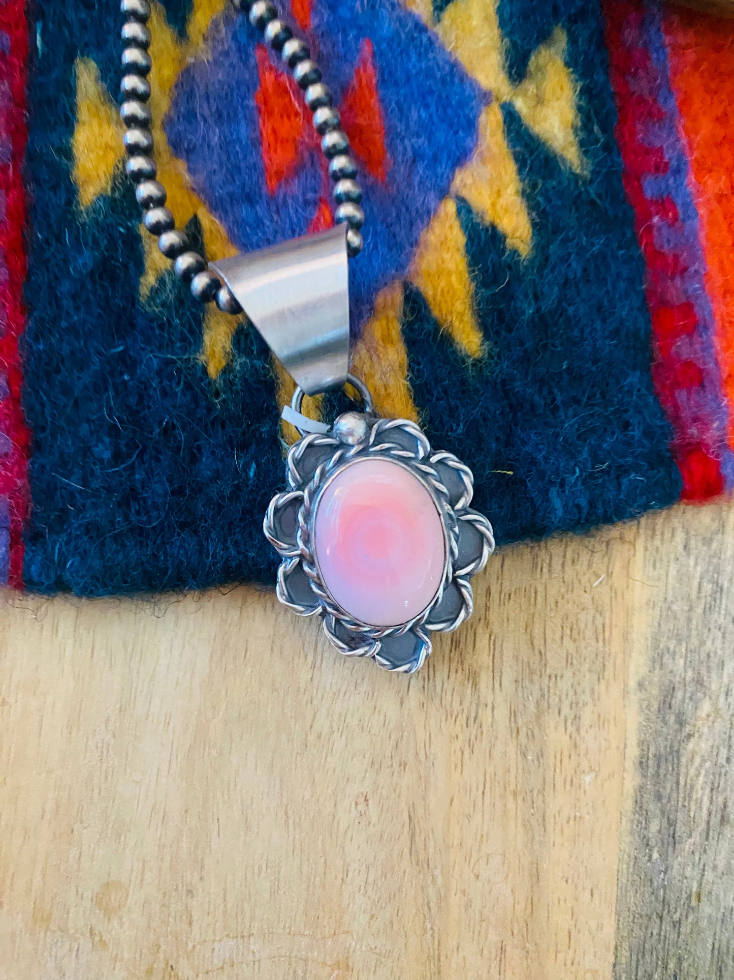 Navajo Sterling Silver & Queen Pink Conch Shell Pendant