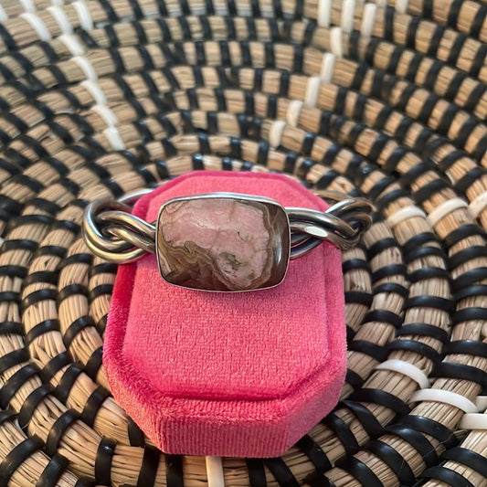 Handcrafted Sterling Silver And Rhodochrosite Cuff Bracelet
