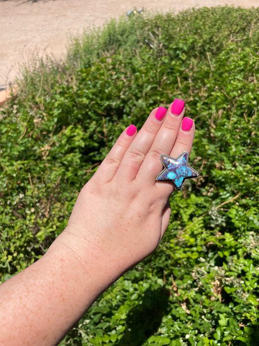 Handcrafted Purple Dream And Sterling Silver Star Adjustable Ring
