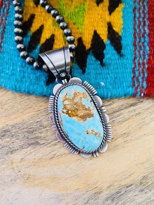 Handcrafted Royston Turquoise and Sterling Silver Pendant by Russell Sam