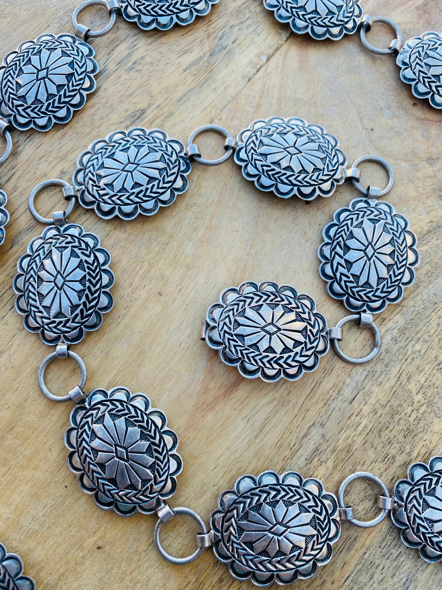 Handcrafted Vintage Sterling Silver Concho Belt 37-40"
