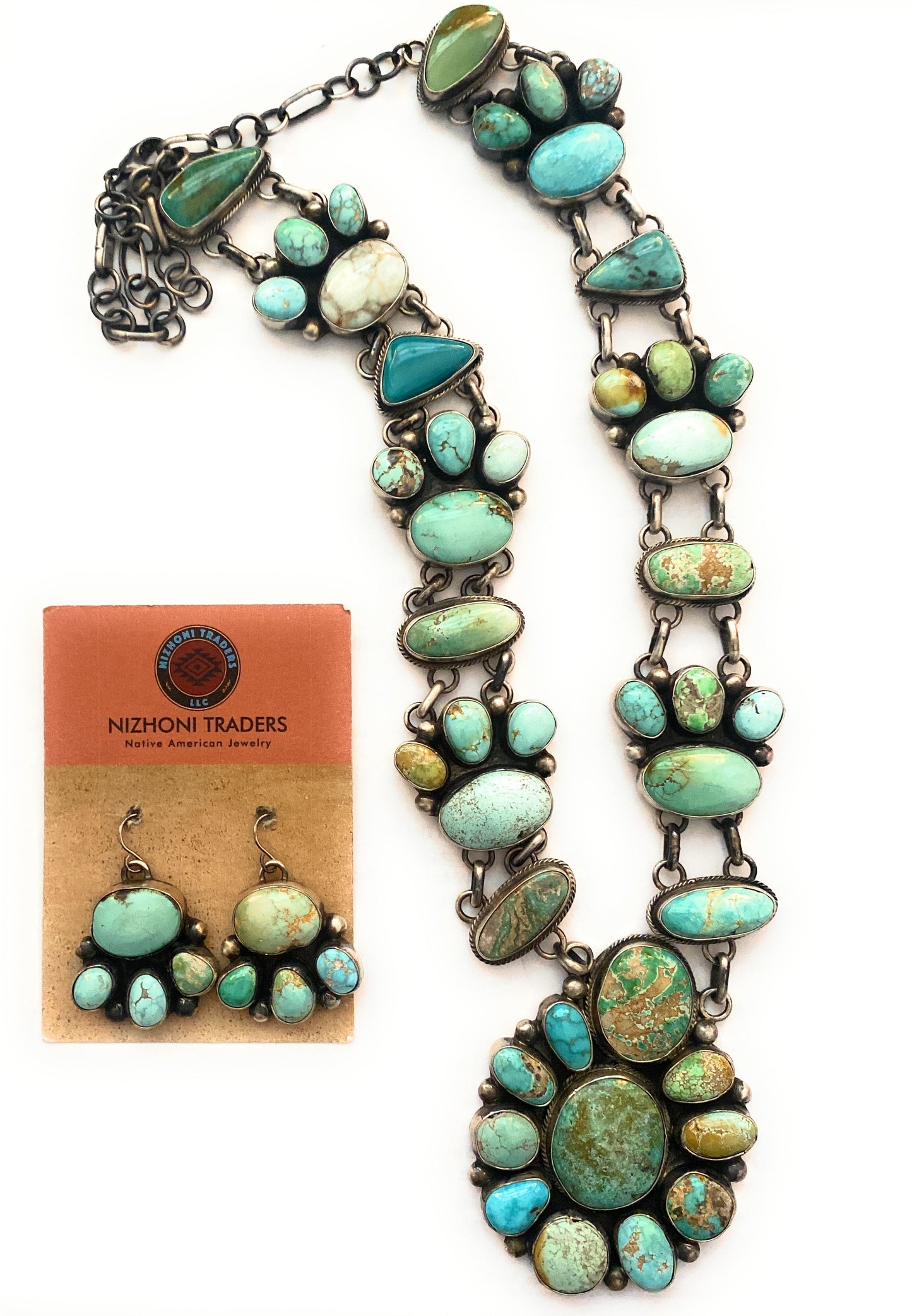 Stunning Handcrafted Carico Lake Turquoise & Sterling Silver Necklace Set