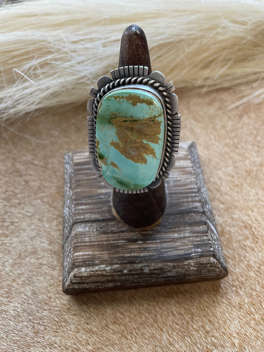 Handcrafted Turquoise & Sterling Silver Ring Size 6.5 Signed Russell Sam