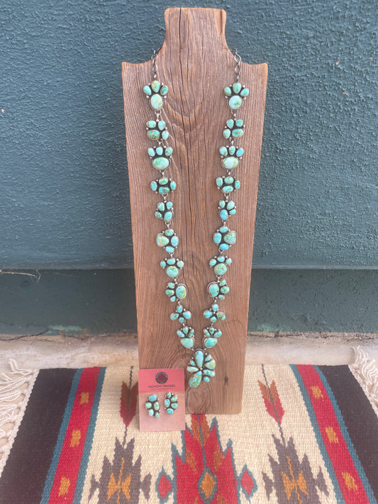 Beautiful Handcrafted Sterling Silver Sonoran Mountain Turquoise Necklace & Earring Set Signed Travis J