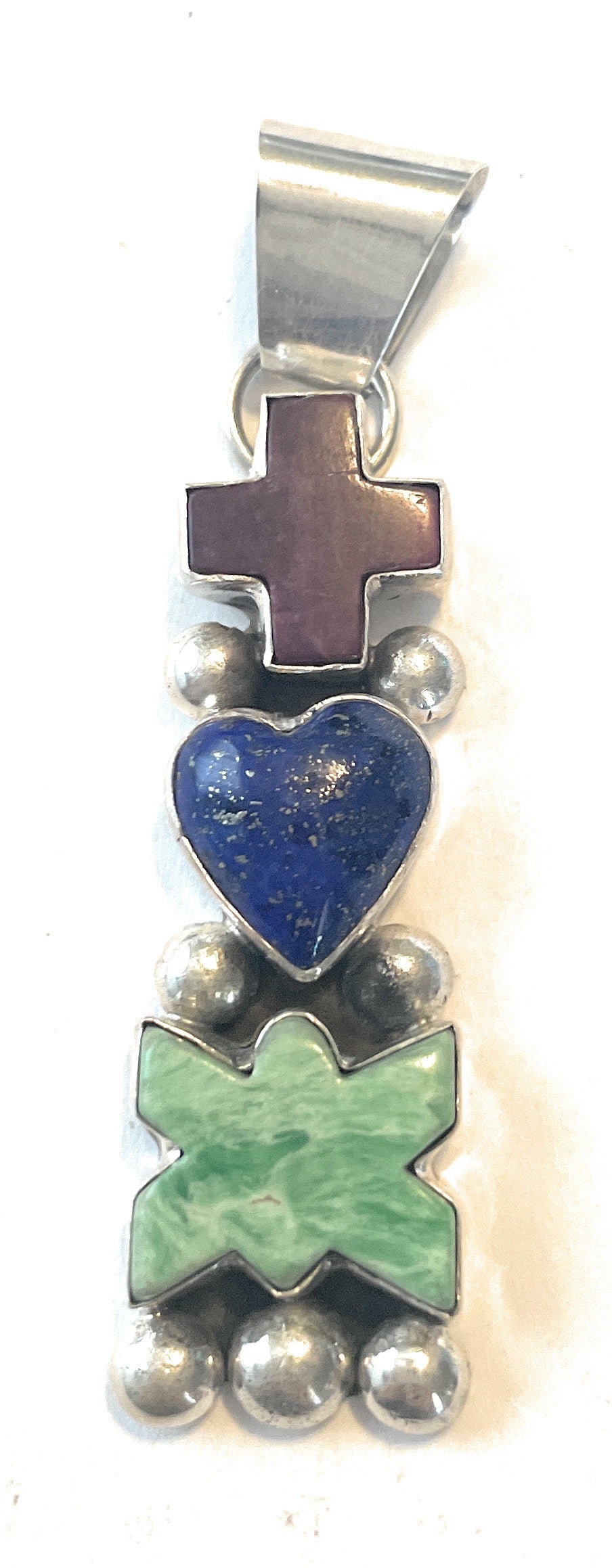 Handcrafted Multi Stone And Sterling Silver Pendant Signed